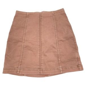 Free People Denim Mini Skirt Dusty Pink Mauve Stretch Zip Mod 60s Womens 0